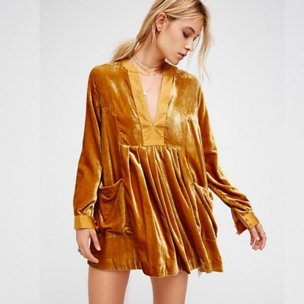 Free People Choose Me Velvet Gold Yellow Tunic